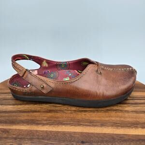 Earth Kalso Shoes Women's 7 B Brown Leather Comfort Slip On Slingback Clog Flats
